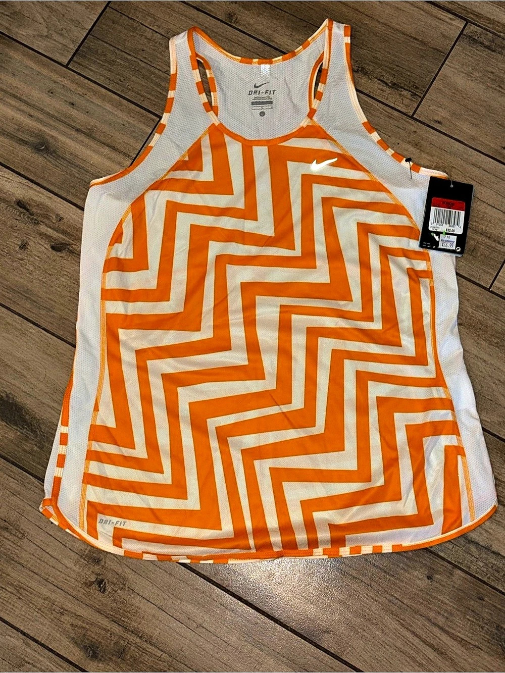 Nike Dri-FIT Fast Pace Racerback Running Tank Top Orange & White Size L